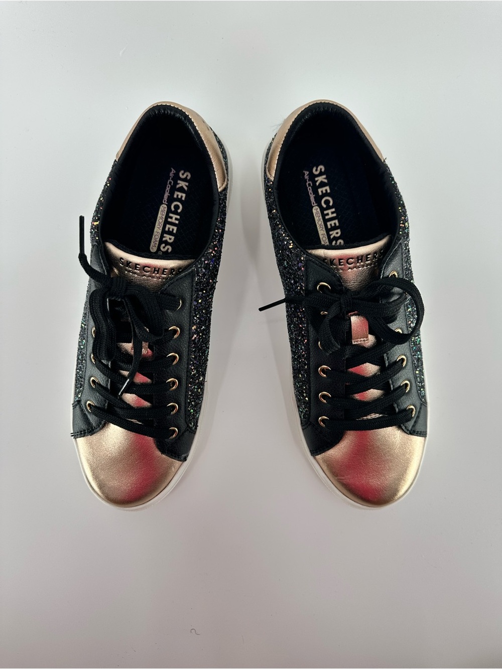 Skechers Women’s Black Glitter & Rose Gold Low-Top Sneakers - Picture 6 of 11